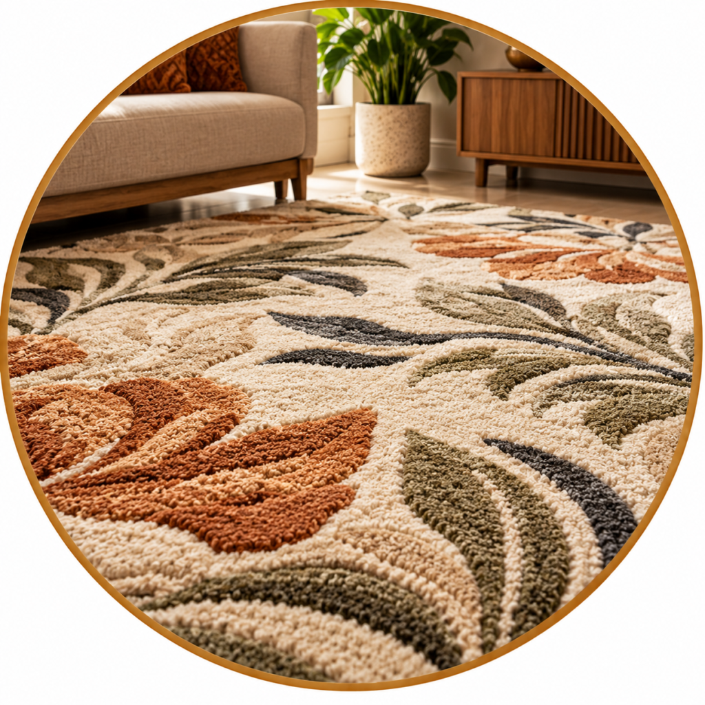 Textured Botanical Rug In A Warm Modern Living Room 2 1024x1024